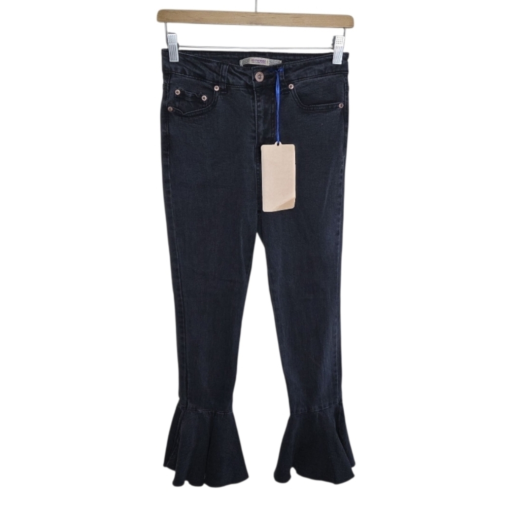 NWT Highway Jeans |  Washed Black Ruffled Flare Leg Crop Jeans Junior Size 1